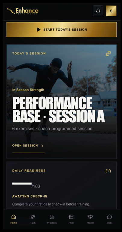 Performance Base session inside the Enhance athlete app